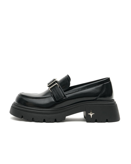 Damen Platform Loafers – Chunky Absatz Glossy Tokyo Slip-Ons