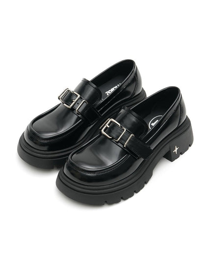 Damen Platform Loafers – Chunky Absatz Glossy Tokyo Slip-Ons
