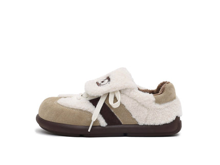 Women's Fleece-Lined Beige Winter Sneakers – Chunky Shearling Trainers
