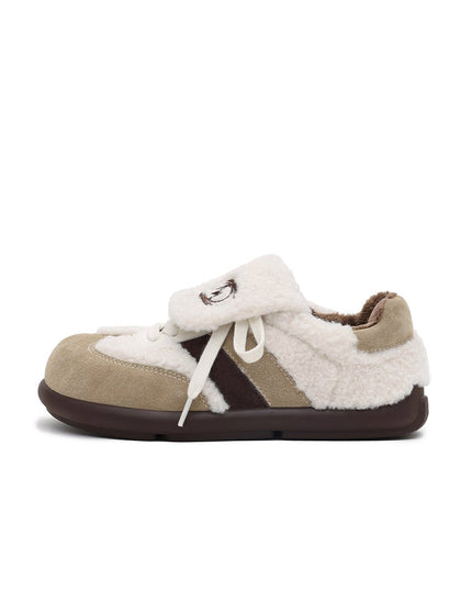 Women's Fleece-Lined Beige Winter Sneakers – Chunky Shearling Trainers