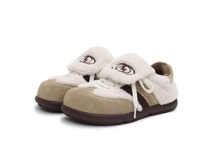 Women's Fleece-Lined Beige Winter Sneakers – Chunky Shearling Trainers