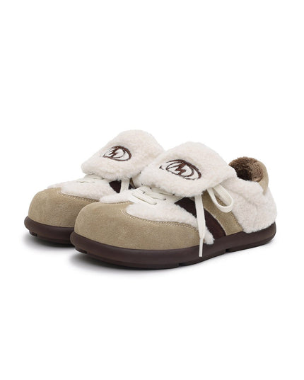 Women's Fleece-Lined Beige Winter Sneakers – Chunky Shearling Trainers