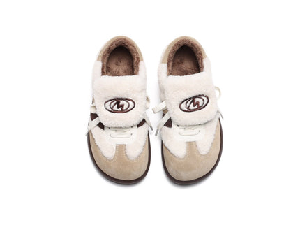Women's Fleece-Lined Beige Winter Sneakers – Chunky Shearling Trainers