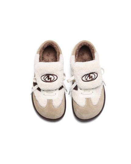 Women's Fleece-Lined Beige Winter Sneakers – Chunky Shearling Trainers