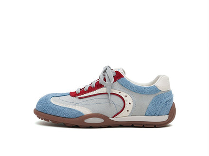 Women's Fuzzy Suede Star GAT Flat Sneakers – Retro Colorblock Trainer Shoes
