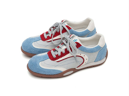Women's Fuzzy Suede Star GAT Flat Sneakers – Retro Colorblock Trainer Shoes