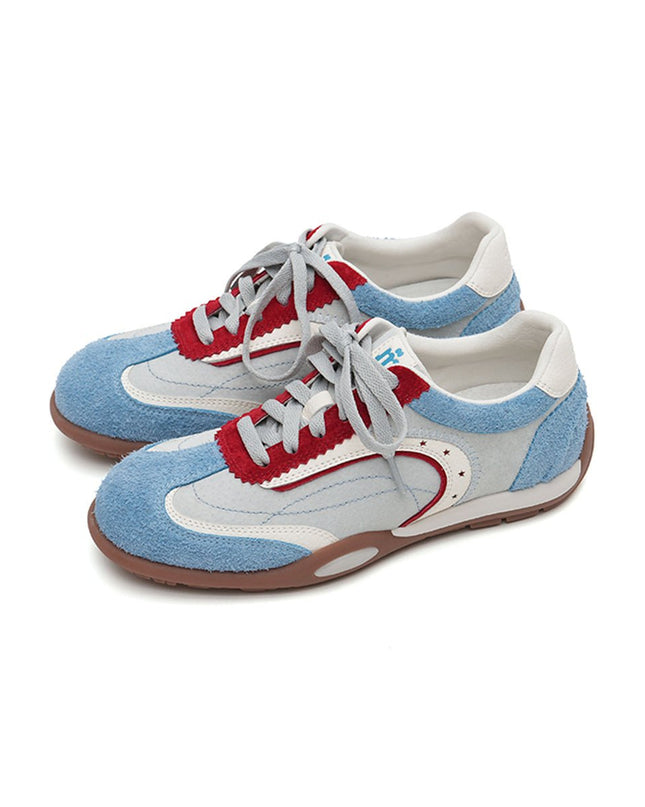 Damen Fuzzy Wildleder Star GAT Flache Sneakers – Retro Colorblock Trainer Tokyo
