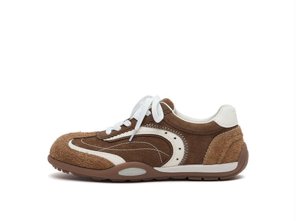 Women's Fuzzy Suede Star GAT Flat Sneakers – Retro Colorblock Trainer Shoes
