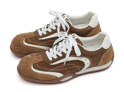 Damen Fuzzy Wildleder Star GAT Flache Sneakers – Retro Colorblock Trainer Tokyo