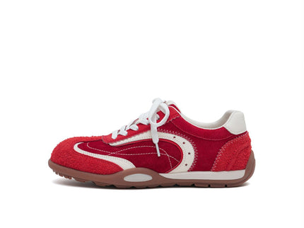 Women's Fuzzy Suede Star GAT Flat Sneakers – Retro Colorblock Trainer Shoes
