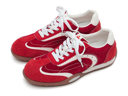 Damen Fuzzy Wildleder Star GAT Flache Sneakers – Retro Colorblock Trainer Tokyo