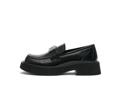 Women’s Glossy Leather Platform Loafers – British Style Slip-Ons