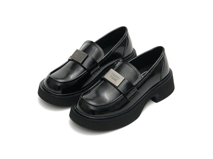 Women’s Glossy Leather Platform Loafers – British Style Slip-Ons