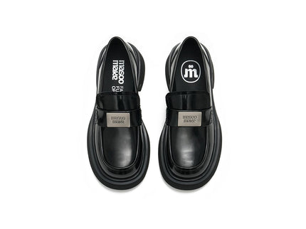 Women’s Glossy Leather Platform Loafers – British Style Slip-Ons