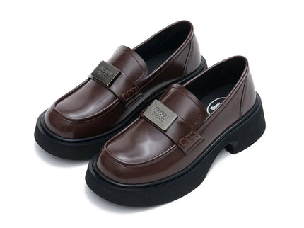Damen Glossy Leder Platform Loafers – British Style Slip-Ons
