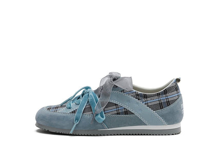 Women's Plaid Ribbon Lace GAT Sneakers – Coquette Flat Trainer Shoes