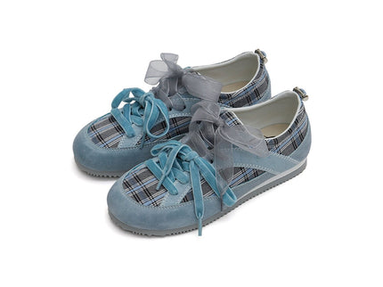 Women's Plaid Ribbon Lace GAT Sneakers – Coquette Flat Trainer Shoes