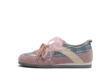 Women's Plaid Ribbon Lace GAT Sneakers – Coquette Flat Trainer Shoes
