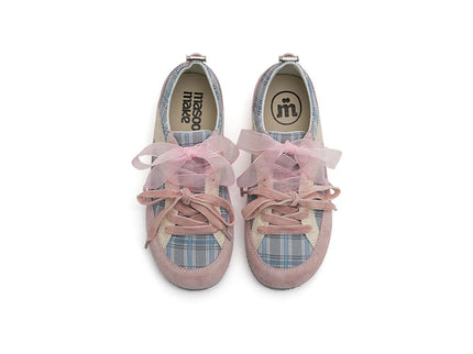 Masoomake Damen GAT Sneaker – Plaid Ribbon Lace Coquette Style