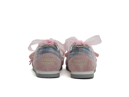 Masoomake Damen GAT Sneaker – Plaid Ribbon Lace Coquette Style