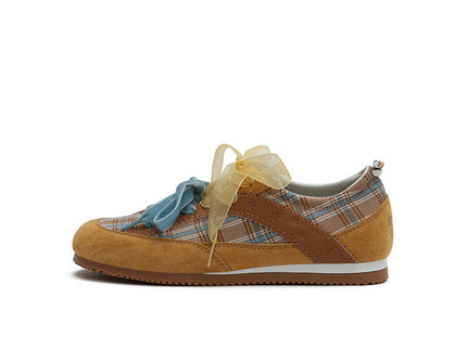 Women's Plaid Ribbon Lace GAT Sneakers – Coquette Flat Trainer Shoes