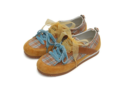 Masoomake Damen GAT Sneaker – Plaid Ribbon Lace Coquette Style