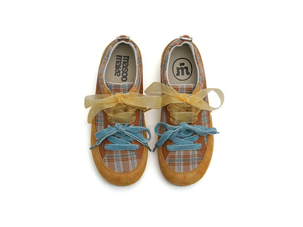 Masoomake Damen GAT Sneaker – Plaid Ribbon Lace Coquette Style