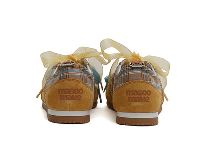 Masoomake Damen GAT Sneaker – Plaid Ribbon Lace Coquette Style
