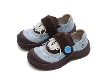 Women's Plaid Sherpa Chunky Sneakers – Cozy Lace-Up Shoes