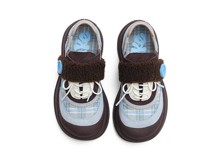 Women's Plaid Sherpa Chunky Sneakers – Cozy Lace-Up Shoes
