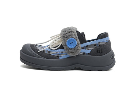 Women's Plaid Sherpa Chunky Sneakers – Cozy Lace-Up Shoes