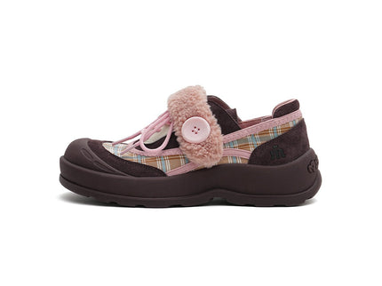 Women's Plaid Sherpa Chunky Sneakers – Cozy Lace-Up Shoes