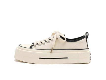 Women's Platform Canvas Low-Top Sneakers – Beige