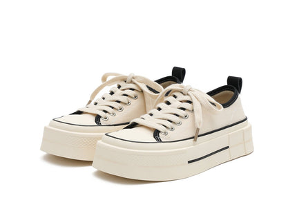 Women's Platform Canvas Low-Top Sneakers – Beige