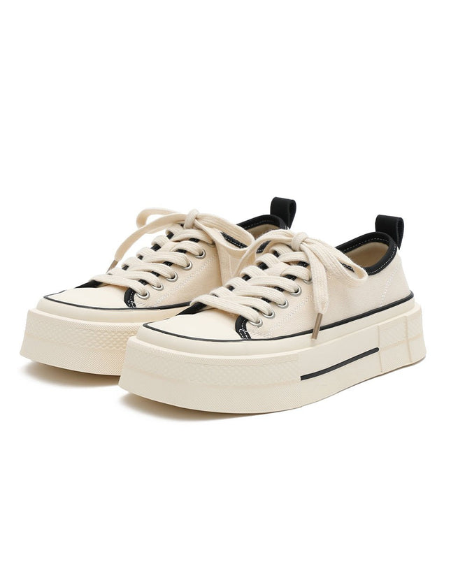 Damen Platform Canvas Low-Top Sneakers – Beige