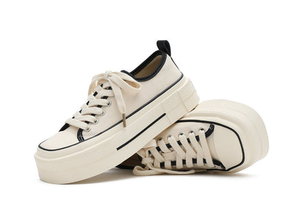Women's Platform Canvas Low-Top Sneakers – Beige