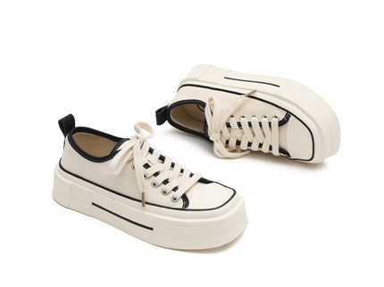 Women's Platform Canvas Low-Top Sneakers – Beige