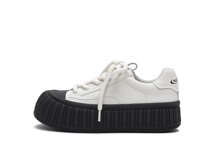 Women’s Platform Chunky Sports Sneakers – Ribbed Sole Leather Trainers
