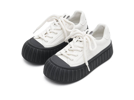 Women’s Platform Chunky Sports Sneakers – Ribbed Sole Leather Trainers