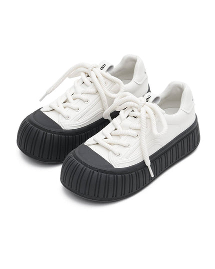 Masoomake Damen Platform Sneaker – Chunky Ribbed Sole Leder