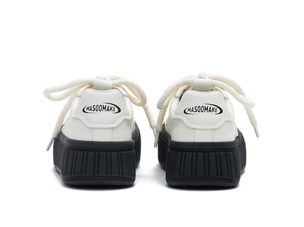 Women’s Platform Chunky Sports Sneakers – Ribbed Sole Leather Trainers