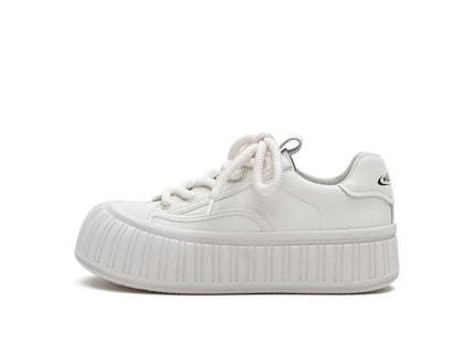 Women’s Platform Chunky Sports Sneakers – Ribbed Sole Leather Trainers