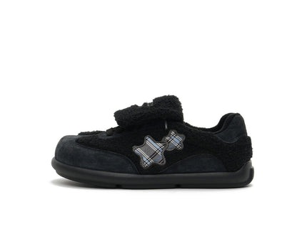 Women's Sherpa Velcro Sneakers – Plaid Star Patch Cozy Winter Shoes