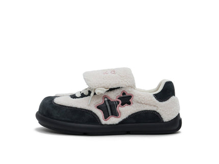 Women's Sherpa Velcro Sneakers – Plaid Star Patch Cozy Winter Shoes