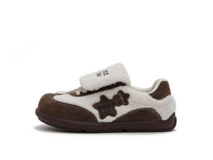 Women's Sherpa Velcro Sneakers – Plaid Star Patch Cozy Winter Shoes