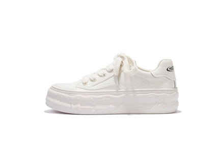 Women's White Platform Sneakers – Wave Sole Design