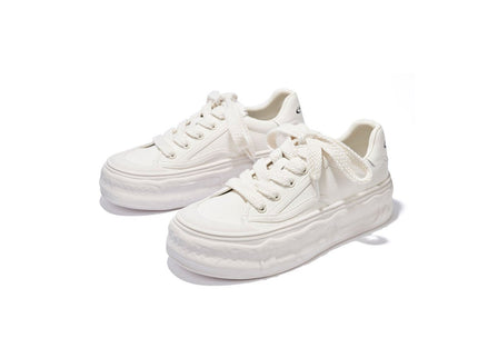Women's White Platform Sneakers – Wave Sole Design