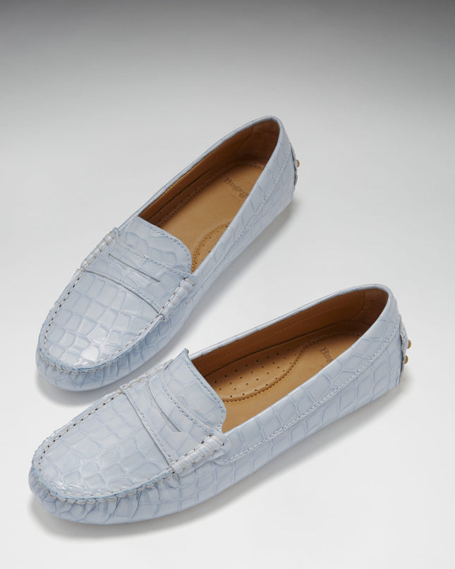 Women's Penny Driving Loafers, powder blue print patent leather-1