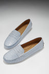 Damen Penny Driving Loafer, Hellblau Geprägtes Lackleder