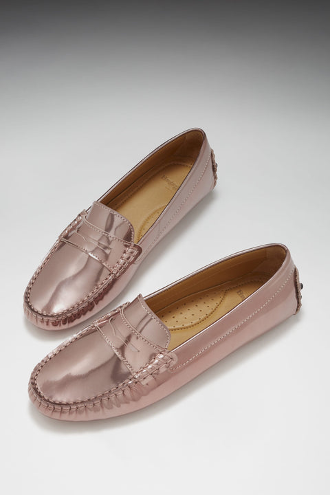 Women's Penny Driving Loafers, rose gold patent leather-1